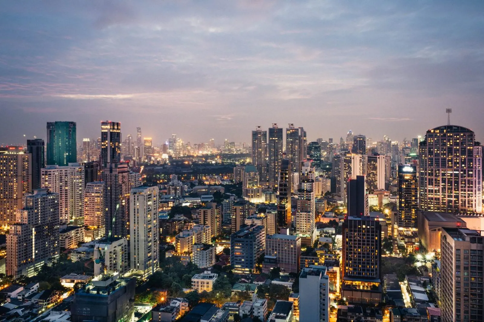 The Bangkok skyline at dusk
