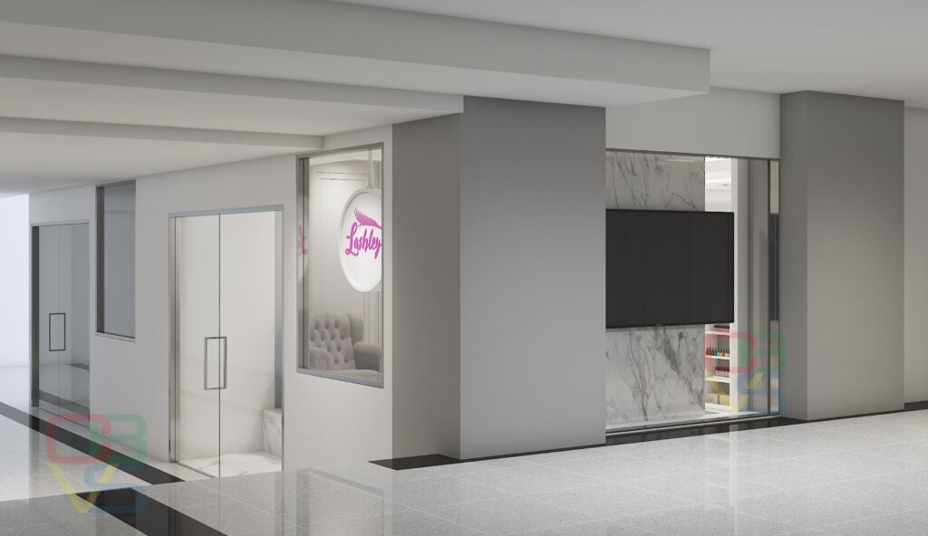 Lashley Studio rendering of the storefront from outside angled
